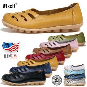 Women&#039;s Casual Slip On Leather shoes Moccasins Comfort Driving Flat Loafers